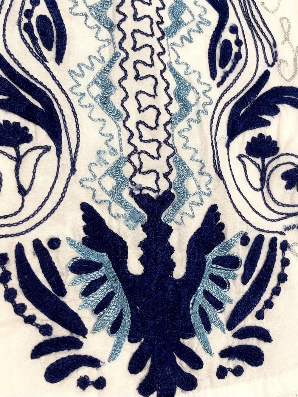 Desigual Cotton Boho Peasant Blouse White Blue Embroidered Tunic Top L - Picture 9 of 16